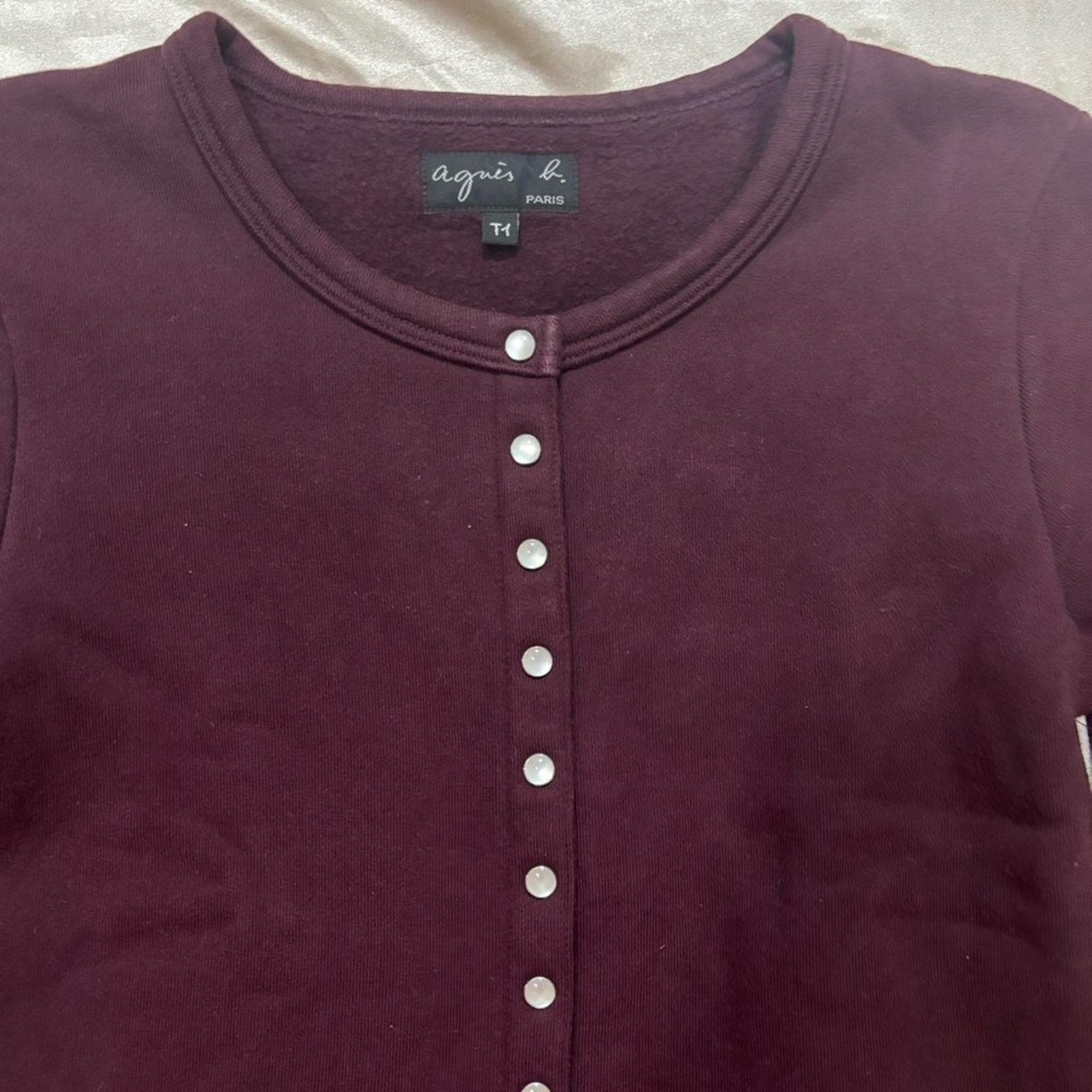 Agnes B. Burgundy Cardigan - Picture 2 of 9